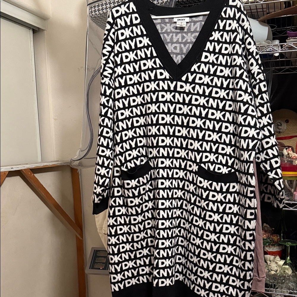DKNY Monochrome Logo Knit Dress